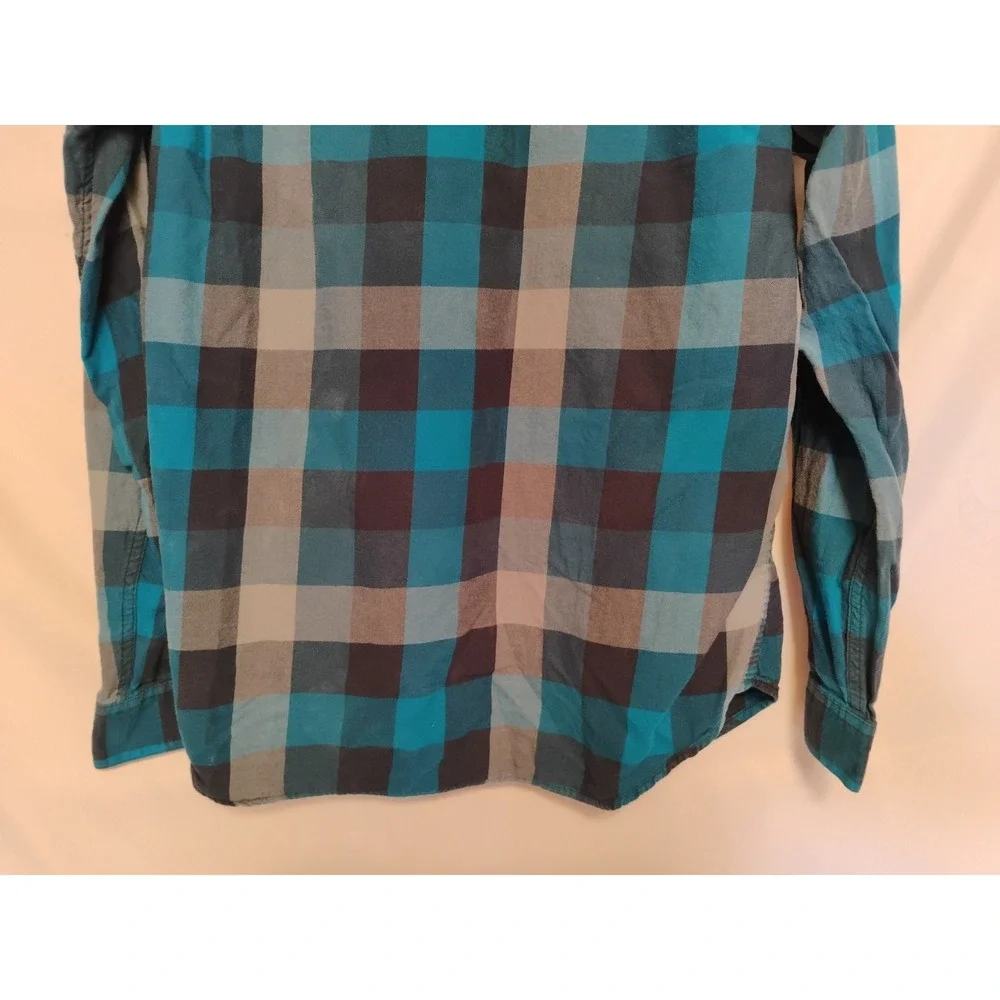 Columbia‎ Mens Medium M Black Blue Checkered Button Down Dress Shirt